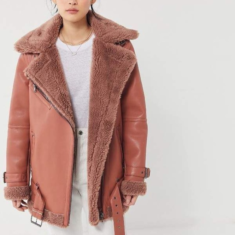 Avec Les Filles Faux Shearling Biker Jacket